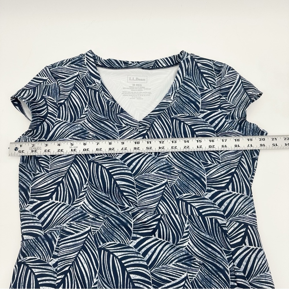 L.L. Bean V Neck Knit Dress Navy White Leaf Print Medium - Picture 7 of 10